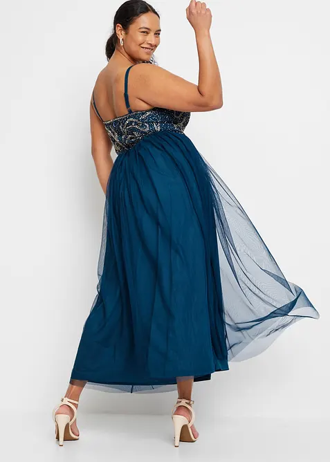 Kjole med  stropper og perlebroderi, bonprix