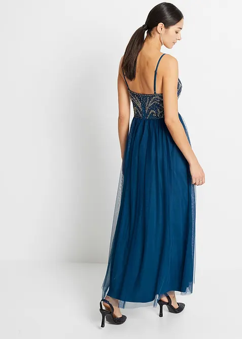 Kjole med  stropper og perlebroderi, bonprix