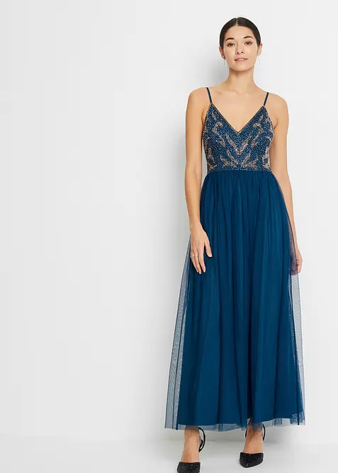 Kjole med  stropper og perlebroderi, bonprix