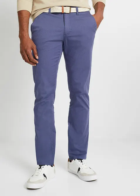 Regular Fit chinos med stretchlinning og belte, Straight, bonprix