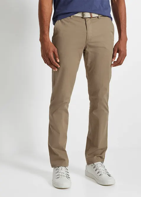 Regular Fit chinos med stretchlinning og belte, Straight, bonprix
