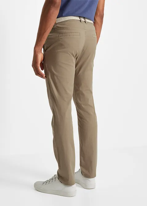 Regular Fit chinos med stretchlinning og belte, Straight, bonprix