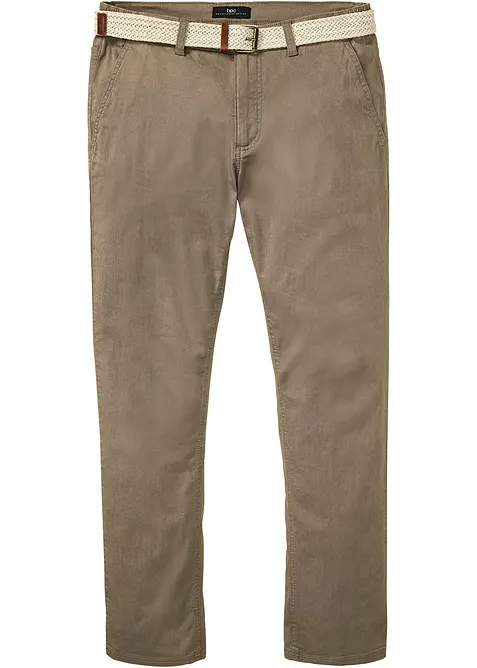 Regular Fit chinos med komfortlinning og belte, Straight, bonprix