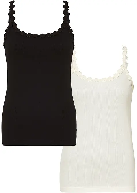 Ribbet topp med blondekant, bonprix