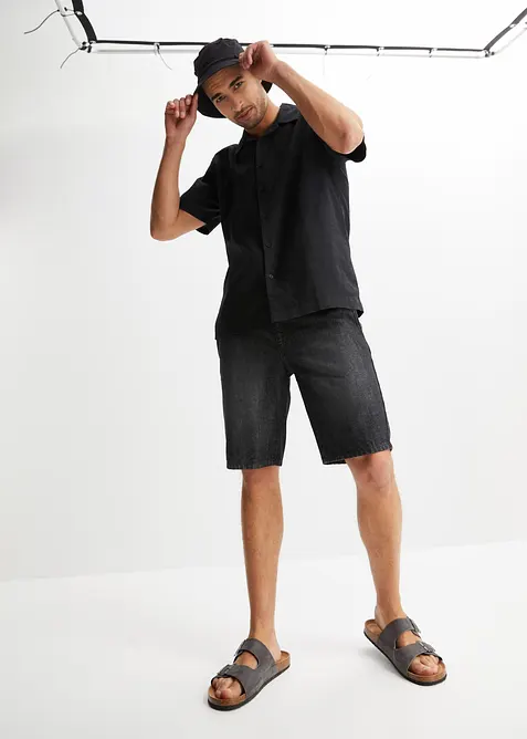 Kortermet skjorte med lin, Loose Fit, bonprix