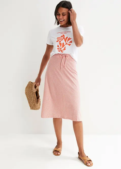 Knelangt jerseyskjørt med stripemønster, bonprix