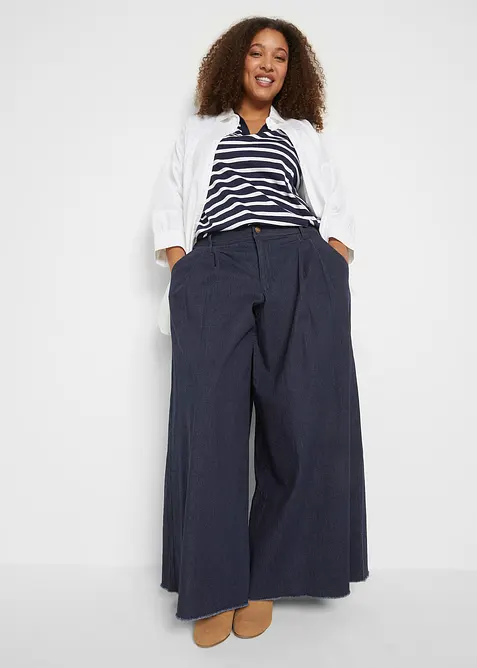 Wide Leg bukseskj&oslash;rt i denim, bonprix