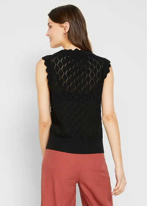 Strikket vest i bomullsmiks med hullmønster, bonprix