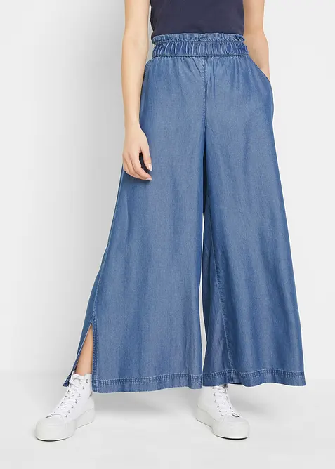 7/8-lang jeans i lett materiale med vide ben og splitt i siden, bonprix