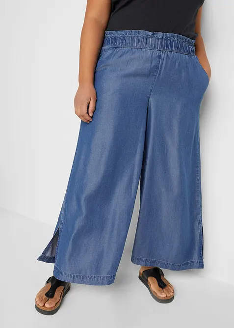 7/8-lang jeans i lett materiale med vide ben og splitt i siden, bonprix