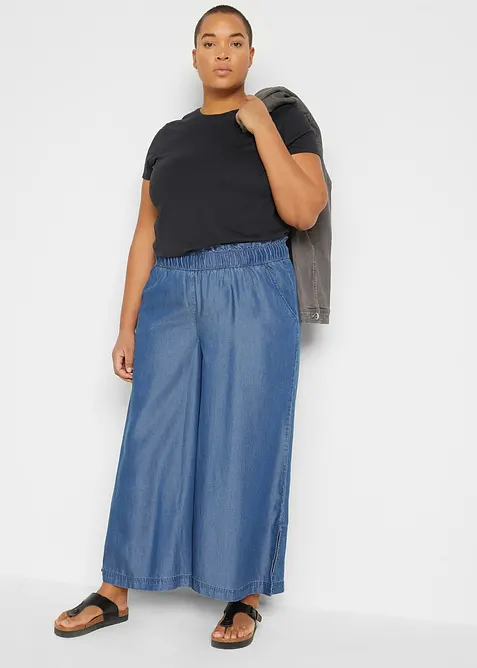 7/8-lang jeans i lett materiale med vide ben og splitt i siden, bonprix