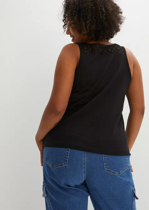 Singlet i bomull med blonder, bonprix