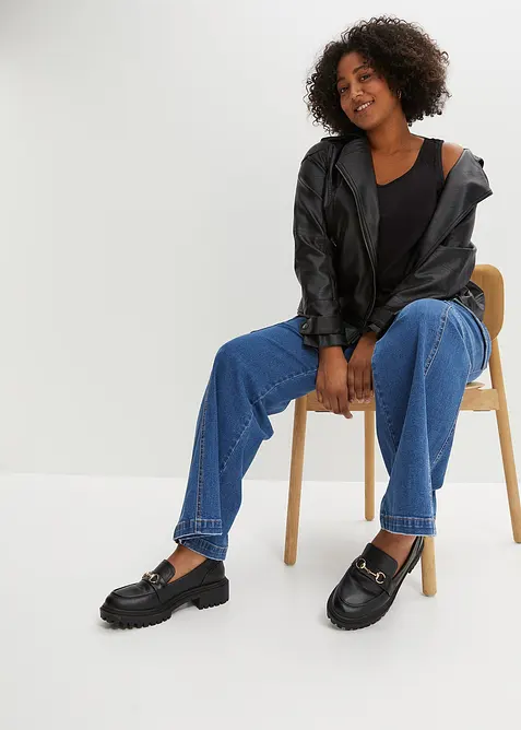 Singlet i bomull med blonder, bonprix