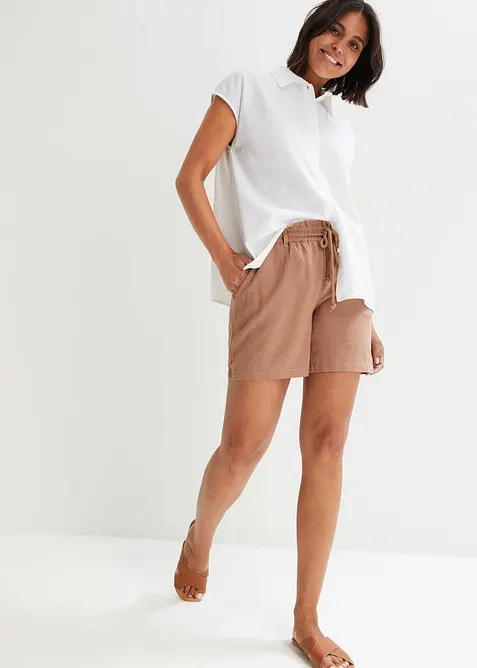 Paperbag-shorts med lin, bonprix