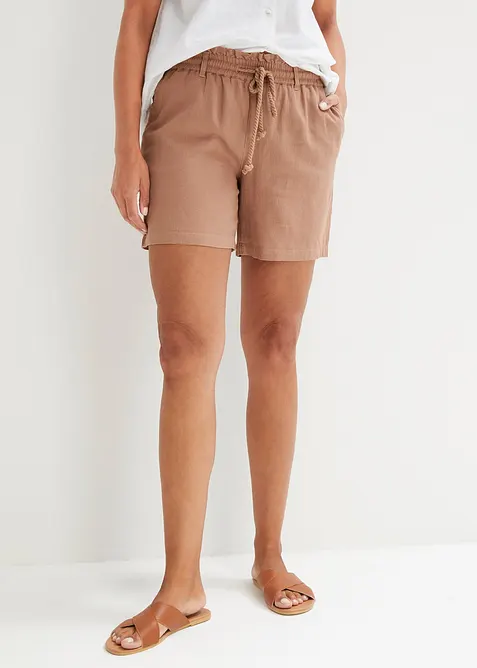 Paperbag-shorts med lin, bonprix