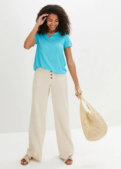 Topp med strikk i falden, kortermet, bonprix