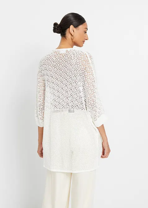 Lang cardigan med hullmønster, bonprix