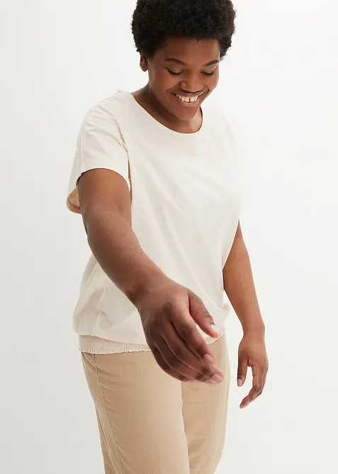 Topp i flammegarn av økologisk bomull med vaflet linning, bonprix