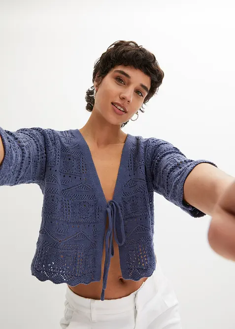 Bolero med hullm&oslash;nster og 3/4-lange ermer, bonprix