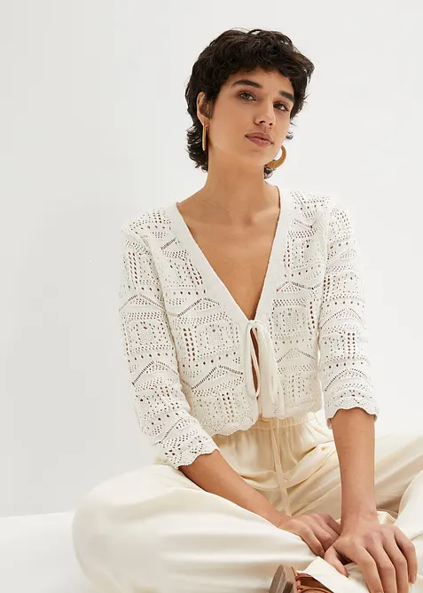 Bolero med hullm&oslash;nster og 3/4-lange ermer, bonprix