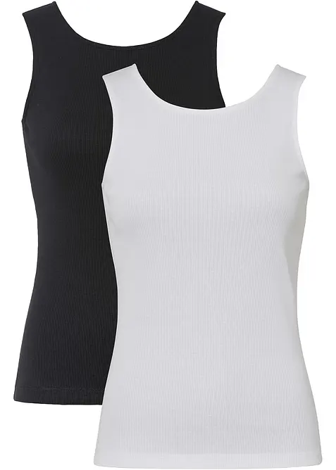 Ribbet topp i 100% &oslash;kologisk bomull (2-pack), bonprix