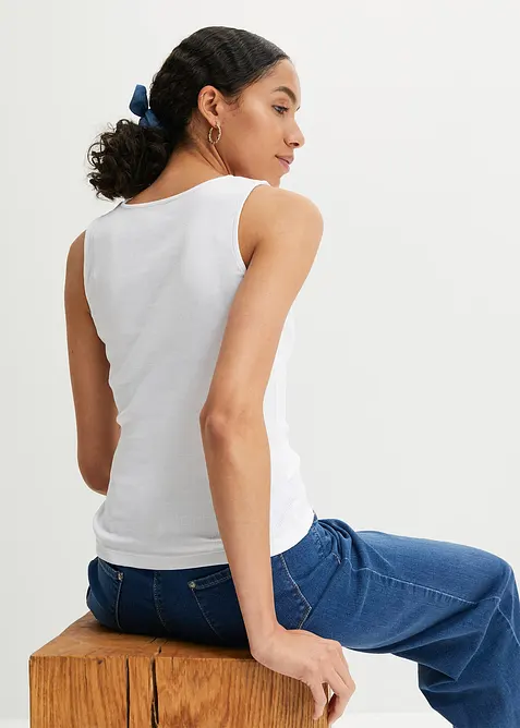 Ribbet topp i 100% &oslash;kologisk bomull (2-pack), bonprix