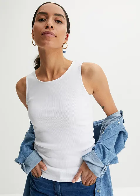 Ribbet topp i 100% &oslash;kologisk bomull (2-pack), bonprix