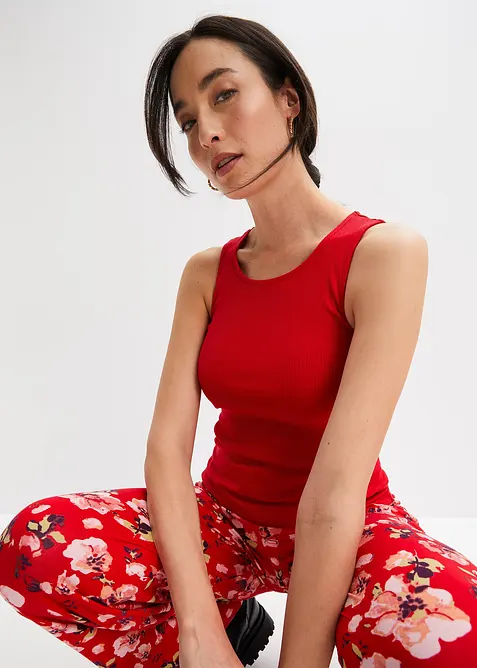 Ribbet topp i 100% &oslash;kologisk bomull (2-pack), bonprix