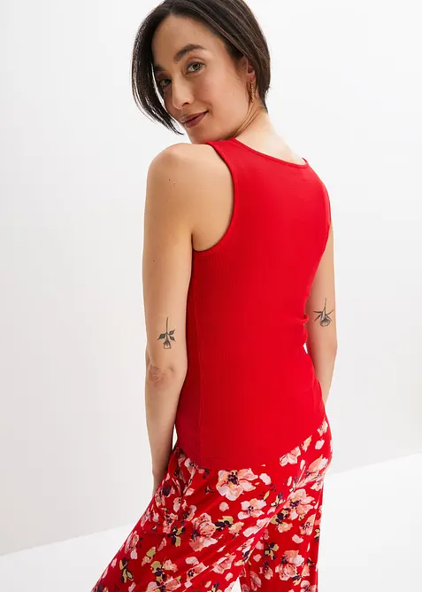 Ribbet topp i 100% &oslash;kologisk bomull (2-pack), bonprix