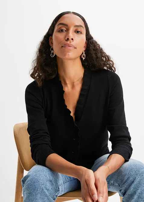 Finstrikket jakke av lett viskosemiks, bonprix