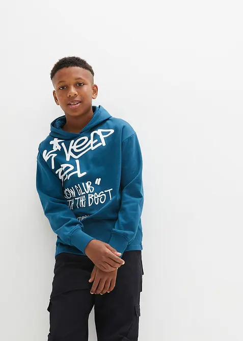 Hettegenser i 100% &oslash;kologisk bomull med grafitti-skrift, bonprix