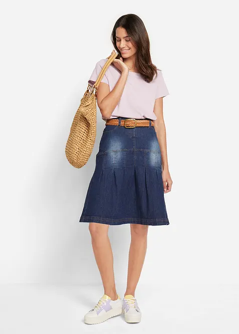 Denimskjørt med biser og komfortlinning, A-fasong, bonprix