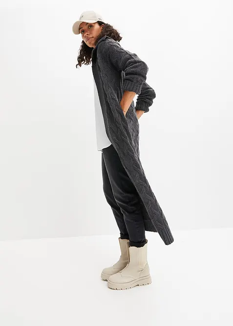 Lang, kabelstrikket coatigan, bonprix