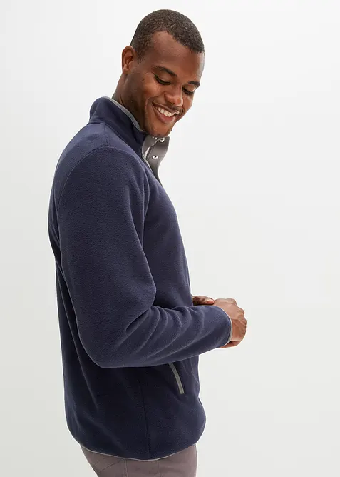 Fleecegenser med kort knappestolpe, praktiske lommer og fine kontrastdetaljer, bonprix