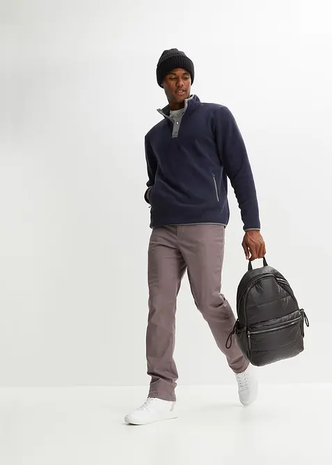 Fleecegenser med kort knappestolpe, praktiske lommer og fine kontrastdetaljer, bonprix