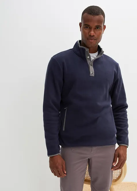 Fleecegenser med kort knappestolpe, praktiske lommer og fine kontrastdetaljer, bonprix