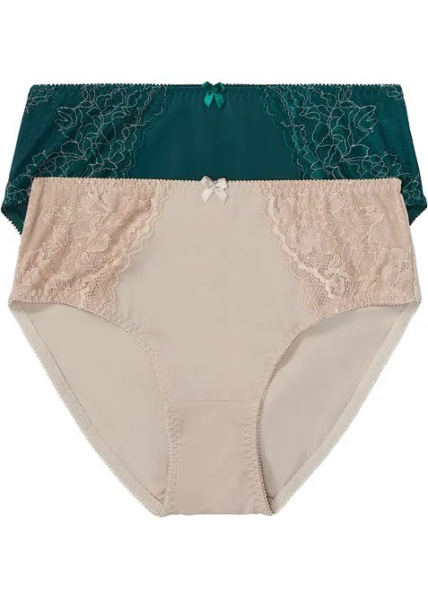 Høy truse med nydelige blonder (2-pack), bonprix