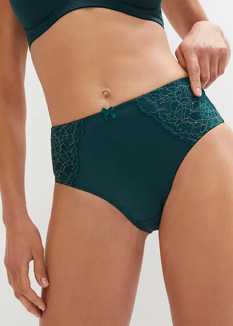 Høy truse med nydelige blonder (2-pack), bonprix