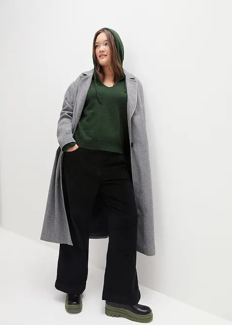 Strikket genser med V-utringning og hette, bonprix