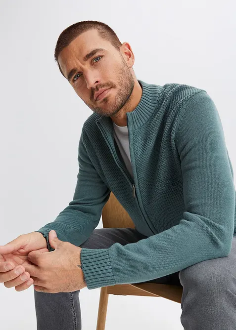 Finstrikket cardigan i 100% bomull, bonprix