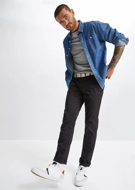 Regular Fit chinos med stretchlinning og belte, Straight, bonprix