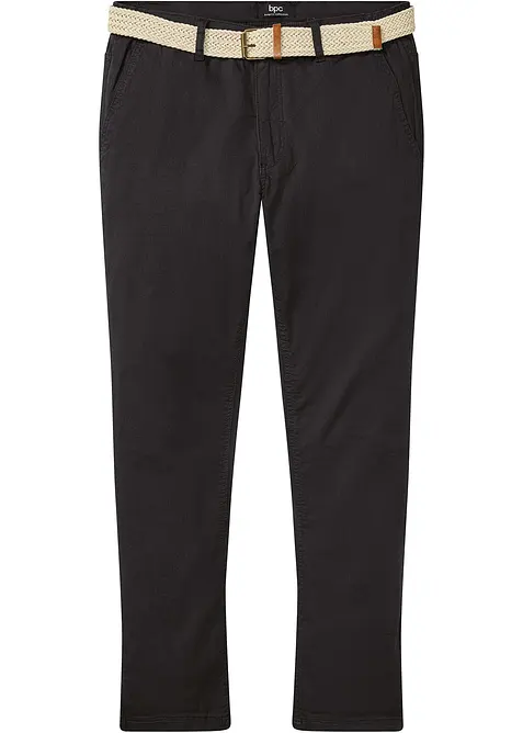 Regular Fit chinos med stretchlinning og belte, Straight, bonprix