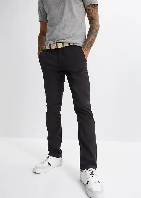 Regular Fit chinos med stretchlinning og belte, Straight, bonprix