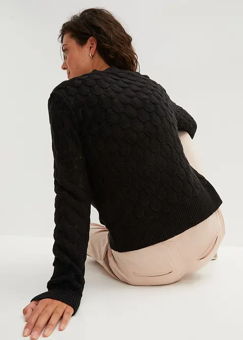 Strikkejakke med hullm&oslash;nster, bonprix