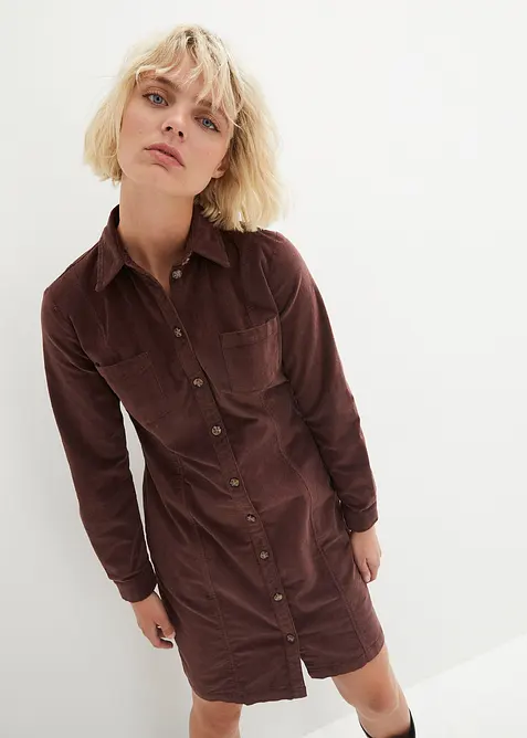 Stretchkjole i cordfl&oslash;yel, bonprix