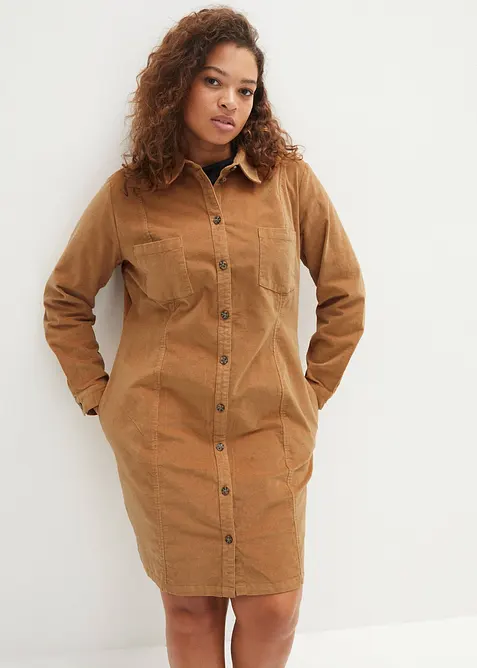 Stretchkjole i cordfl&oslash;yel, bonprix