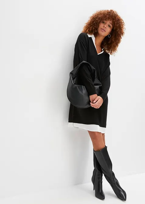 Strikket kjole med skjorteinnfelling, bonprix