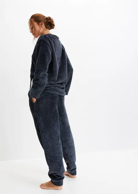 Loungewear kosedress av fleece med strukturmønster og applikasjon, bonprix