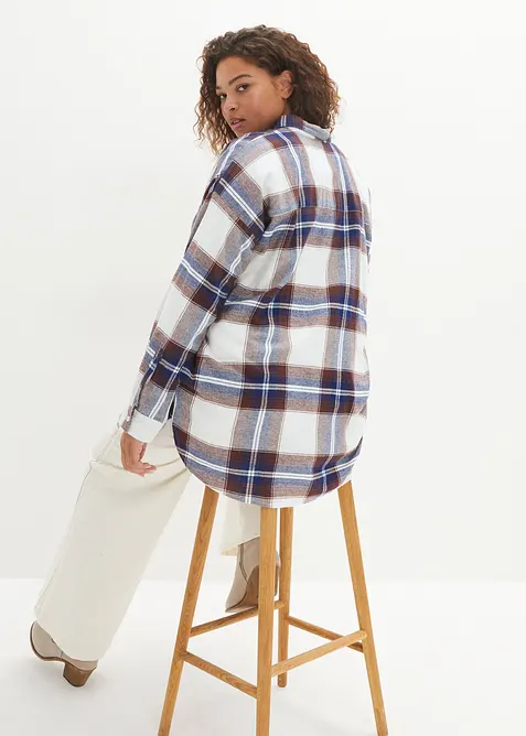 Lang skjortebluse av flanell i ren bomull, bonprix