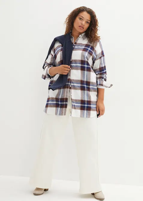 Lang skjortebluse av flanell i ren bomull, bonprix